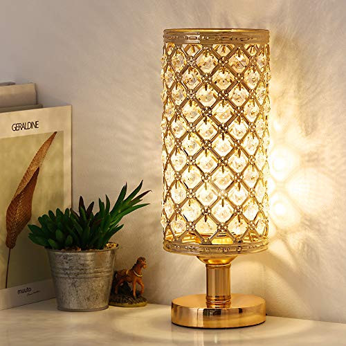 Crystal Table Lamp,Decorative Bedside Lamp,Modern Nightstand Desk Lamp with Crystal Beads Lampshade,Fashionable Night Light for Living Room,Bedroom,Study Room,Home Decoration