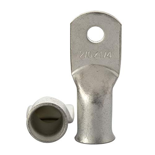 UFORCE 2/0 AWG Heavy Duty Tinned Copper Wire Lugs 2/0 AWG Crimp Copper Ring Terminal Connector Lugs Marine Grade Tinned Copper Wire Lugs Connectors (2/0 AWG - 1/4''Ring/Eye,10pcs)