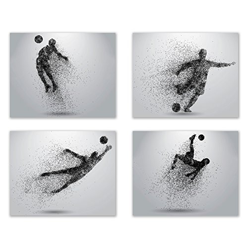 Summit Designs Soccer Wall Art Prints - Particle Silhouette  Set of 4 (8x10) Poster Photos - Man Cave- Bedroom Decor