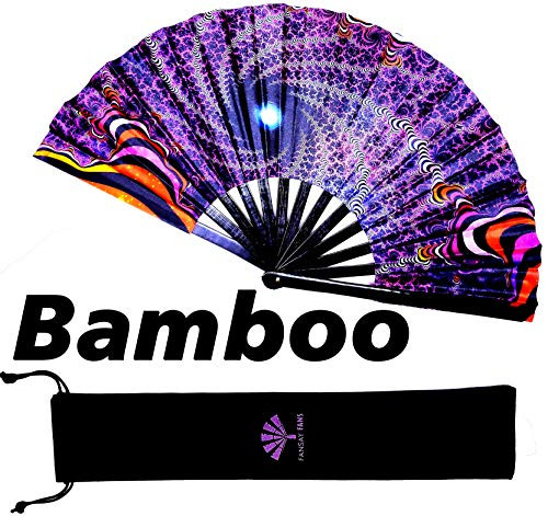 Fansay Fans - Large Bamboo Rave Festival Hand Fan for Women/Men - Big Folding Fan W/Velvet Bag - Festival Clothing, Rave Accessories, Chinese Japanese Clack Fan, LGBT Pride, Decoration, Gift