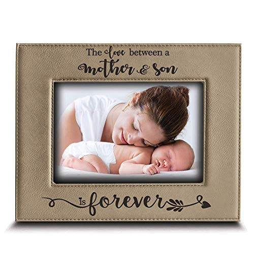 BELLA BUSTA- The Love Between a Mother and Son is Forever from Son- Mom Gifts Engraved Leather Picture Frame (4" x 6" Horizontal(Mother & Son))