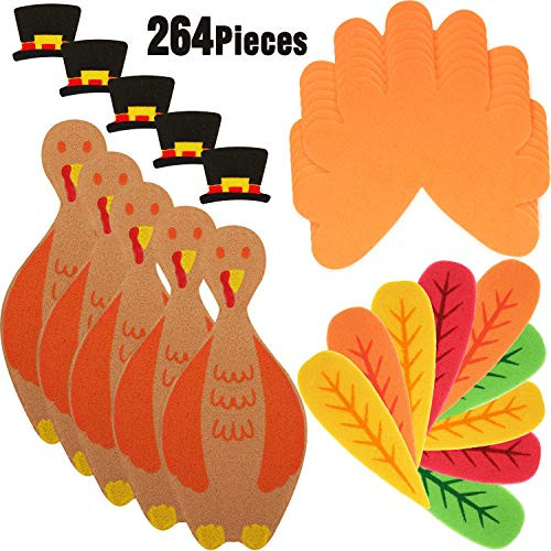 264 Pieces Thanksgiving Turkey Craft Kit DIY Foam Turkey Thanksgiving Party Game School Activities for Kids and Adults, Make Up To 24 Turkeys