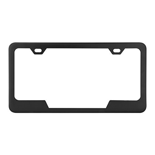 Grand General 60406 Matte Black Powder Coated License Plate Frame with 2 Holes and Bottom Center Cut