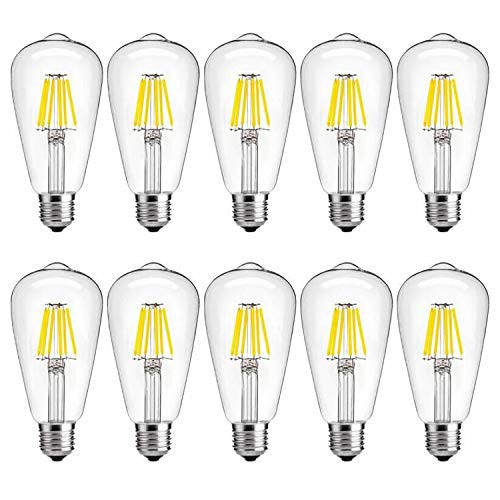 Dimmable LED Edison Bulb 6W 4000K Daylight, 60W Incandescent Equivalent Vintage ST64 LED Filament Bulbs, E26 Medium Base, Clear Glass Cover, Pack of 10