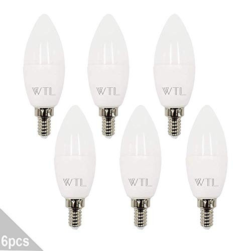 6 Pack WTL E12 Base LED Candelabra Bulb 60W Equivalent 5000K Daylight and 6W 600LM Non-Dimmable Light Bulbs for Ceiling Fan