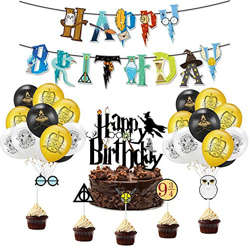 Magical Wizard Birthday Party Decorations, Happy Birthday Banner Balloons Cake Topper Cupcake Toppers For Kids Party Supplies.