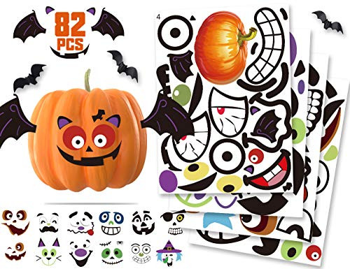 KIDPAR 82Pcs Halloween Pumpkin Stickers, 32 Funny and Classic Pumpkin Expressions Stickers for Pumpkins and Squashes, Make Your Own Jack-O-Lantern Face Decals for Halloween Party Decoration KIDPAR 82Pcs Halloween Pumpkin Stickers, 32 Funny and Classic Pumpkin Expressions Stickers for Pumpkins and Squashes, Make Your Own Jack-O-Lantern Face Decals for Halloween Party Decoration
