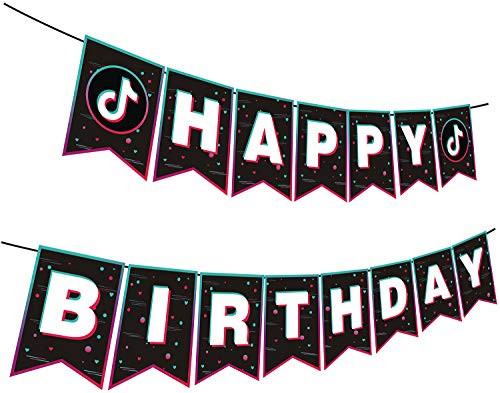 Tik Tok Happy Birthday Banner Tik Tok Theme Party Decorations Supplies Pre-Assembled Happy Birthday Sign Banner
