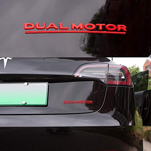 Fit Tesla Model 3 Dual Motor Decals 3D Car Rear Trunk Emblem Sticker Badge Decals Decorative Accessories For Tesla Model 3 Accessories (Red)