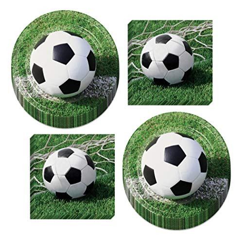 Soccer Party Supplies - Soccer Ball Paper Dinner Plates and Luncheon Napkins (Serves 16)