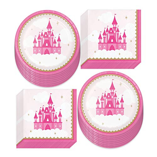 Pink Princess Party Supplies - Little Princess Castle Paper Dessert Plates and Beverage Napkins (Serves 16) Pink Princess Party Supplies - Little Princess Castle Paper Dessert Plates and Beverage Napkins (Serves 16)
