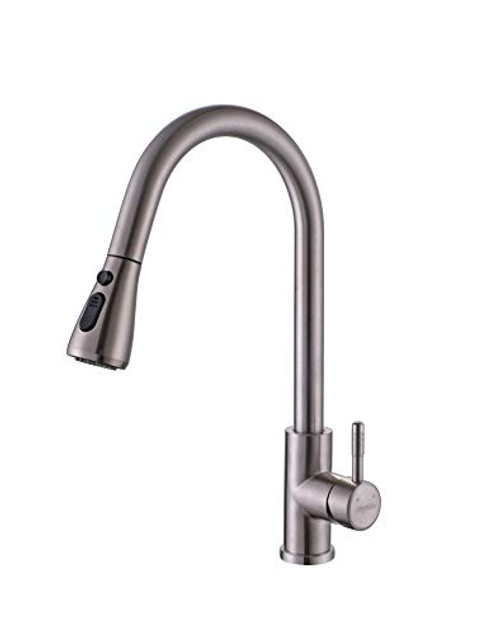 Joytata Kitchen Sink Faucets, High Arc Single Handle Brushed Nickel Kitchen Faucet with Pull Out Sprayer, Single Level Faucet with Pull Down Sprayer,Commercial Stainless Steel Bar Faucets for Kitchen