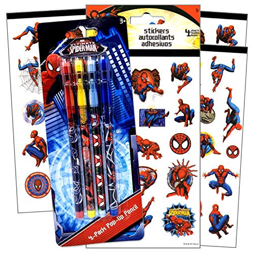 Ultimate Spider-Man Pop Up Pencil Set Bundle Includes Amazing SpiderMan Pencils with 4 Sheets of SpiderMan Stickers