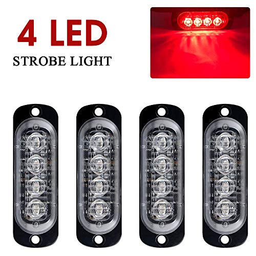 Yifengshun Emergency Strobe Lights, Universal 4 LED Surface Mount red Emergency Warning Hazard Flashing Caution Light Bar for Off Road Vehicle, ATVs, Truck (4pcs)
