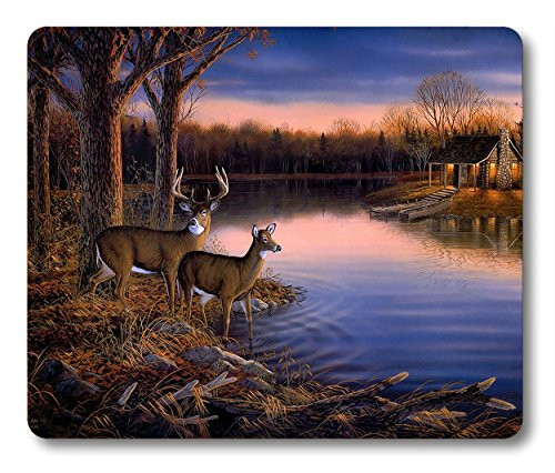 Smooffly Deer Gaming Mouse pad,Deers At The Ege Of The River Non-slip Thick Rubber Large Mousepad