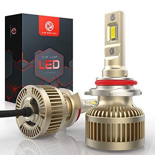Car Work Box Fanless 9012 LED Headlight Bulb, 10000LM 60W 6500K Extremely Bright HIR2 CSP Chips Conversion Kit Adjustable Beam