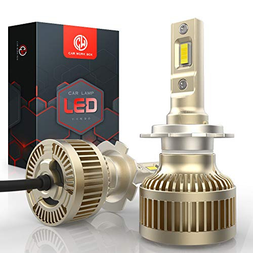 Car Work Box Fanless H7 LED Headlight Bulb, 10000LM 60W 6500K Extremely Bright CSP Chips Conversion Kit Adjustable Beam