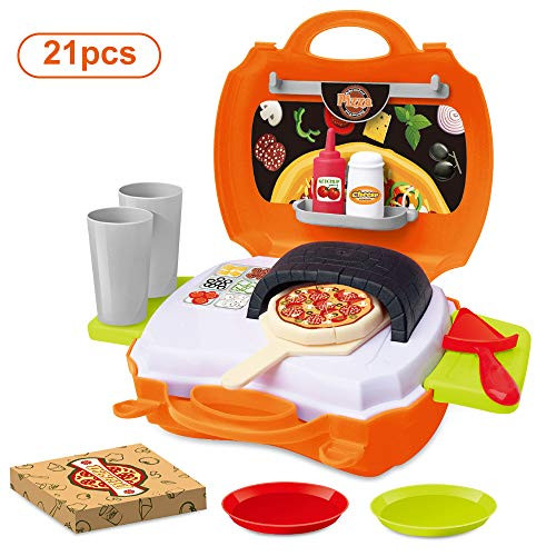 BeebeeRun 21 Piece Pizza Set for Kids,Play Food Toy Set,Great for a Pretend Pizza Party,Toddlers Pretend Food Playset