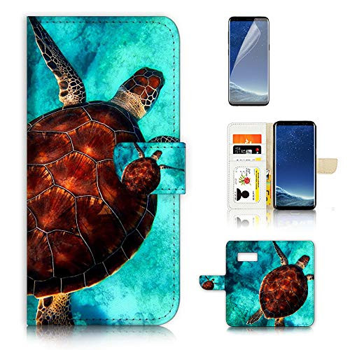 (for Samsung S8+ / Galaxy S8 Plus) Flip Wallet Case Cover & Screen Protector Bundle - A21665 Turtle in Sea