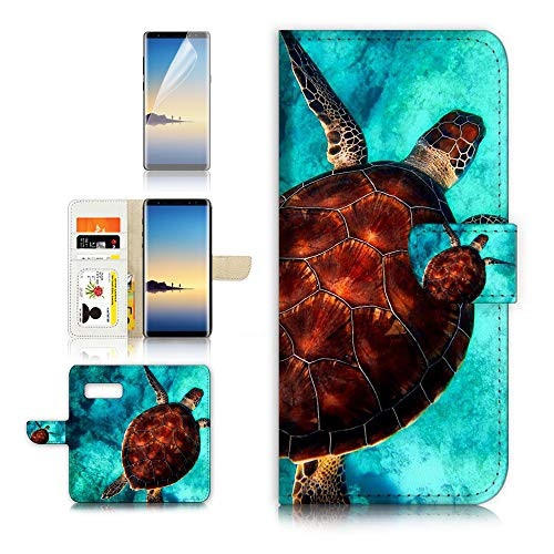 (for Samsung Note 8, Galaxy Note 8) Flip Wallet Case Cover & Screen Protector Bundle - A21665 Turtle in Sea