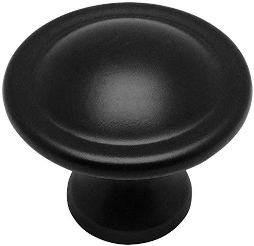25 Pack - Cosmas 4539FB Flat Black Cabinet Hardware Round Knob - 1-1/8" Diameter