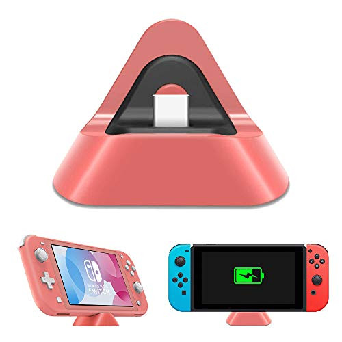 2020 NexiGo Charger Dock for Nintendo Switch/Nintendo Switch Lite, Compact Triangular Charger Docking Station Compatible with Nintendo Switch/Nintendo Switch Lite with Type C Port (Coral)