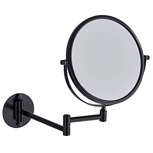 Beelee Makeup Mirror Wall Mounted with 3X Magnifying,3X Magnification Makeup Mirror Adjustable Height Double-Sided Mirrors for Bathroom Vanity,Black Round Shape