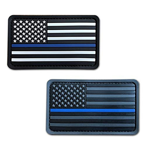 Hannah fit American Flag Soft 3D PVC Rubber US USA American Flag Patch Hook-Fastener Backing (2x3.5 inch) (Thin Blue line+Thin red line)
