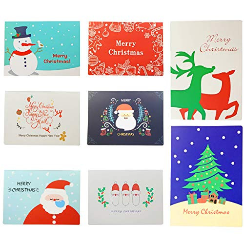 Merry Christmas Greeting Cards,Holiday Xmas Greeting Cards 5.6 x 4 Inches Set of 8 Cards with Envelopes & Envelopes Glue 8 Pack