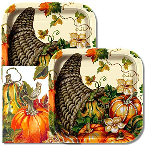 Bounti Fall Holiday Themed Party Pack  Includes Paper Plates & Luncheon Napkins  Serves 16