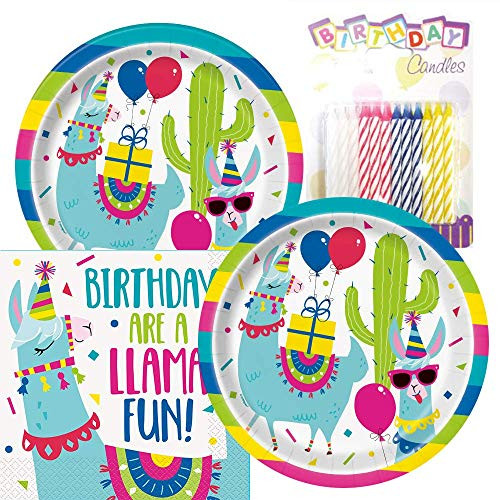Llama Llama Themed Party Pack  Includes Paper Plates & Luncheon Napkins Plus 24 Birthday Candles  Servers 16
