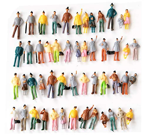 People Figurines M50 50 PCs Model Trains Architectural 1:75 Scale Painted Figures Sitting and Standing Tiny People for Miniature Scenes New