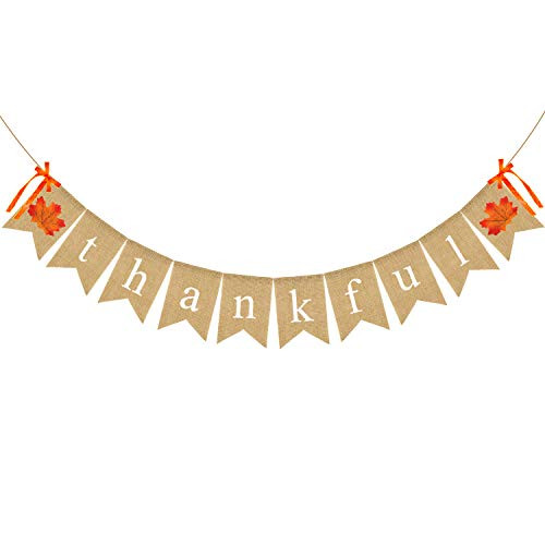 Cmaone Thankful Burlap Banner Autumn Maple Leaves Garland Fall Rustic Burlap Harvest Banner Bunting Flag Garland Thanksgiving Day Home Office School Party Decoration