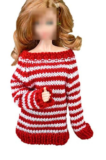 Doll sweater,Doll clothes,Compatible barbie,12inch doll sweater,12inch doll clothes,Handmade,Red and white sweater,Striped sweater