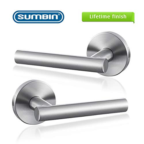 SUMBIN Modern Round Passage Door Lever/Door Handle Hall or Closet Lever Satin Stainless Steel for Interior Door