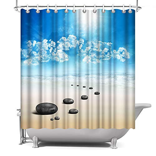 NANA Zen Stone Shower Curtain Ocean Beach Meditation Spa Shower Curtain with Hook Polyester Fabric 72"x72"