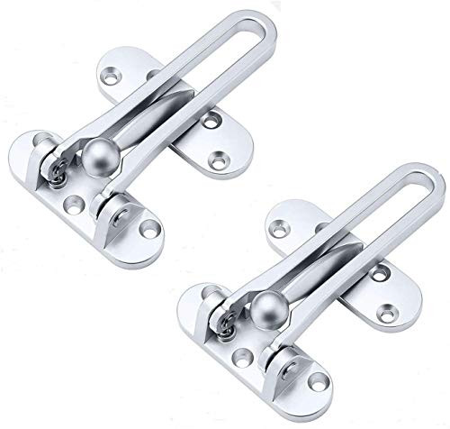 Door Security Latch Swing Bar Lock, 2 Pack Door Lock Latch for Kids Safety, Home Door Reinforcement Lock for Swing-in Doors, Solid Heavy Duty Door Security Lock (Stain Chrome)