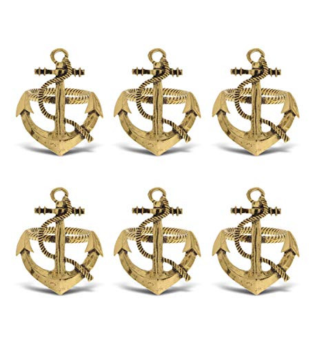 KitchaBon Gold Napkin Rings Set of 6, Table Setting Centerpiece Decor Napkins Ring Holders, Napkin Ring Packs for Family Holiday Dinner, Fancy Banquet & Wedding Decorations for Reception- Anchor