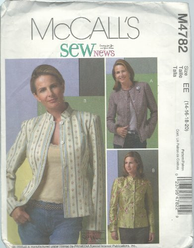 McCall's 4782EE Sewing Pattern Misses Sew News Jacket Size 14-20