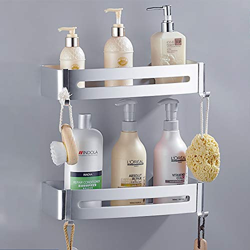 Felibeaco 2 Pack Shower Caddy, Aluminum Rectangle Bathroom Shelf, Adhesive Metal Wall Mounted Storage Organized Rack for Washroom,Toilet, Kitchen,Dorm, No Drilling,Bright Silver