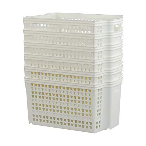 Neadas Plastic Durable Storage Baskets, 11.82" x 7.72" x 5.71", White, 6 Packs