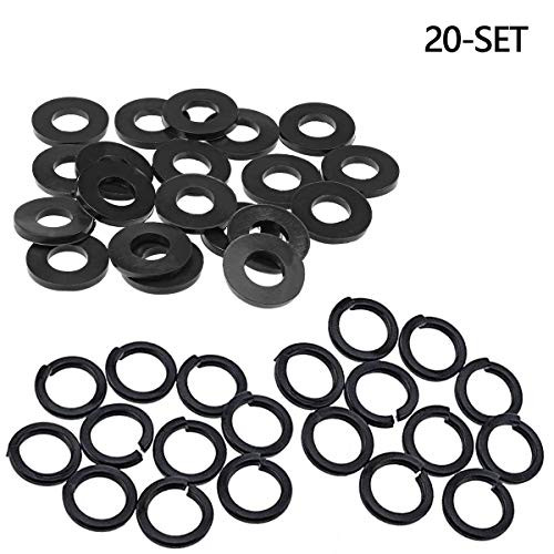 20 Set M12 Steel Split Washer Lock Washer Spring Washer Ring and Flat Washer, Black Oxide Finish, 0.0984" and 0.138" Thick