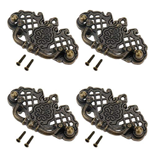 HONJIE 4PCS Box Cabinet Furniture Pulls Drawer Door Retro Style Pull Handle Knob Bronze Tone