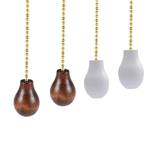 Ceiling Fan Chain Pulls Natural Wood Knob Pull Chain Extension Pull Chain for Ceiling Light Lamp Fan Chain 4 Pack(Brown and White) Brass