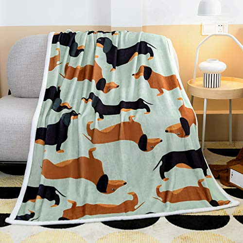 Famitile Dachshund Kids Sherpa Fleece Blanket Bedding Super Soft Plush Throw Comfort Warm Cartoon Puppy Cute Dog Blanket for Children Boys or Adult Couch Bed Chair Office Sofa (47" x 60")