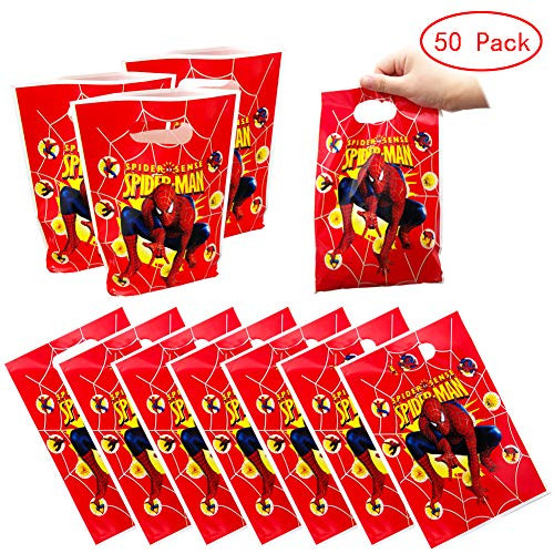 50 Packs Spiderman Party Gift Bags, Birthday Decoration Gift Bags Spiderman Gift Bags Party Supplies for Kids Spiderman Themed Party