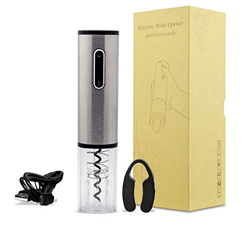 Electric Wine Opener, Rechargeable Automatic Wine Bottle Openers, Durable Stainless Cordless?Foil Cutter and USB Charging Cable? One Touch Electric Corkscrew Wine Cork Remover Easy to Use