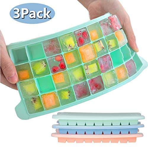 Ice Cube Trays with Lids, 3 Pack 108 Ice Cubes Silicone Ice Cube Trays Flexible 36 Ice Trays for Freezer Whiskey Cocktail Stackable Ice Cube Molds