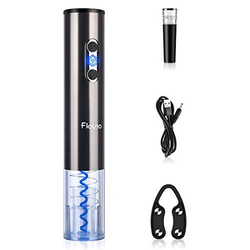 Flauno Electric Wine Opener, Rechargeable Automatic Electric Wine Bottle Corkscrew Opener with Foil Cutter, Vacuum Stopper, Wine Aerator Pourer and USB Charging Cable