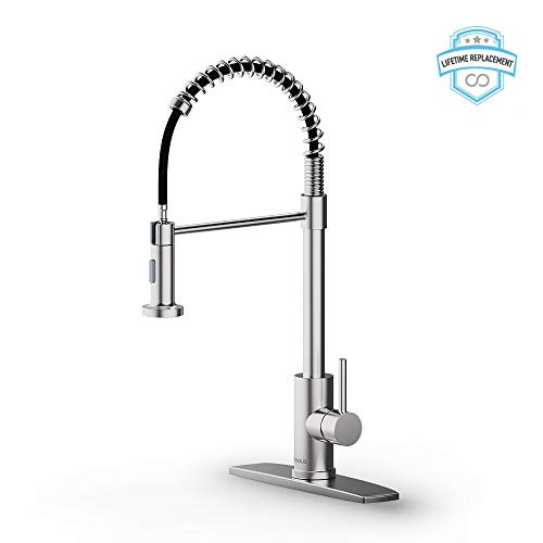 FORIOUS Kitchen Faucet with Pull Down Sprayer, Commercial Spring Kitchen Sink Faucet with Pull Out Sprayer, Single Handle Kitchen faucets with coved Plate, Brush Nickel